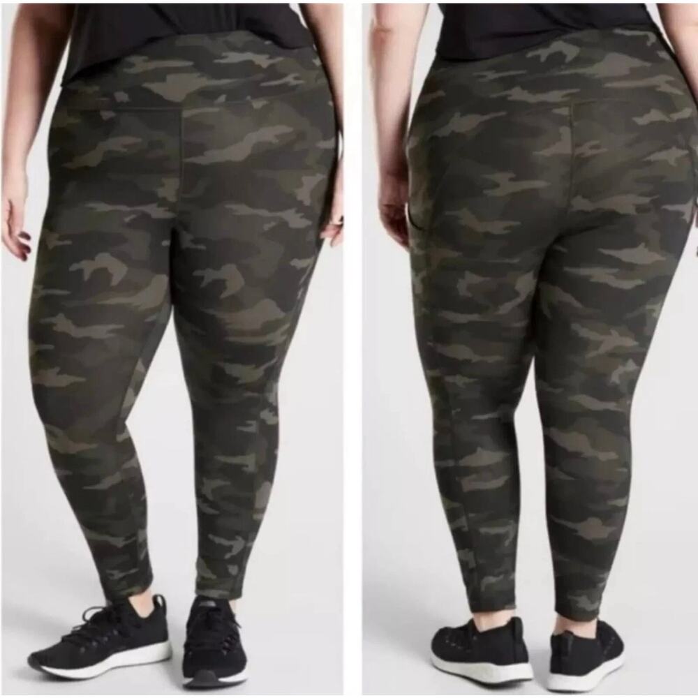 NWT Athleta Ultimate Camo Olive 7/8 Tight Leggings with Pockets 1X